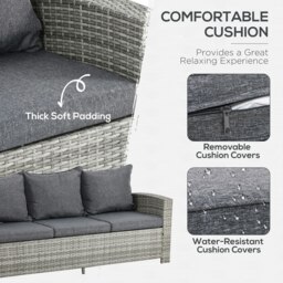 Rackhams 6Pcs Rattan Sofa Set Coffee Table Footstool Outdoor - Grey - PE rattan, polyester - 182cm x 72cm x 78 cm - thumbnail 4