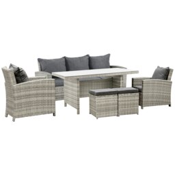 Rackhams 6Pcs Rattan Sofa Set Coffee Table Footstool Outdoor - Grey - PE rattan, polyester - 182cm x 72cm x 78 cm - thumbnail 2