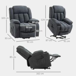 Rackhams Power Lift Recliner Chair with Massage, Overstuffed Lift Chair for Elderly with Footrest, Remote, Side Pocket, Dark Grey - thumbnail 3