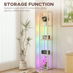 Rackhams RGB LED Floor Lamp with Shelves and Remote Control for Bedroom, Oak - White - thumbnail 5