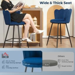 Rackhams Set of 2 Barstools with Petal Backrest for Kitchen Island Dark Blue - Grey - thumbnail 5