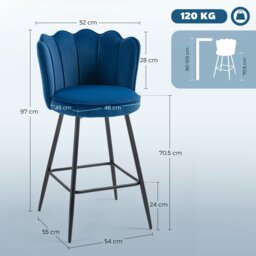 Rackhams Set of 2 Barstools with Petal Backrest for Kitchen Island Dark Blue - Grey - thumbnail 4