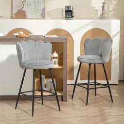 Rackhams Set of 2 Barstools with Petal Backrest for Kitchen Island Dark Blue - Grey - thumbnail 1