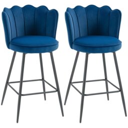 Rackhams Set of 2 Barstools with Petal Backrest for Kitchen Island Dark Blue - Grey - thumbnail 2