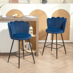 Rackhams Set of 2 Barstools with Petal Backrest for Kitchen Island Dark Blue - Grey - thumbnail 3