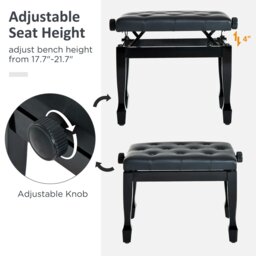 Rackhams Faux Leather Piano Stool Height Adjustable Seat Keyboard Bench - thumbnail 5