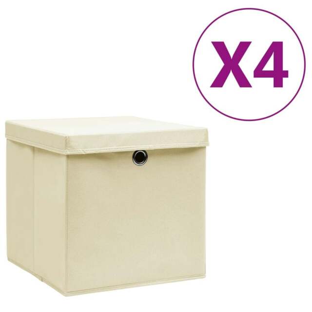 Rackhams Storage Boxes with Covers 4 pcs 28x28x28 cm Cream - image 1