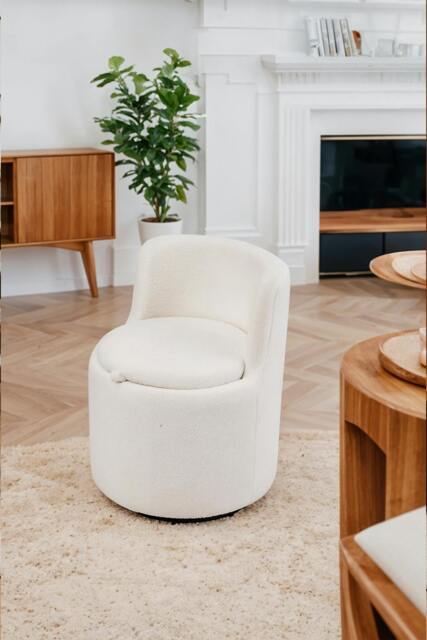 Rackhams 360° Upholstered Sherpa Swivel Chair with Storage - White - One Size - image 1