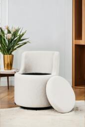 Rackhams 360° Upholstered Sherpa Swivel Chair with Storage - White - One Size - thumbnail 2