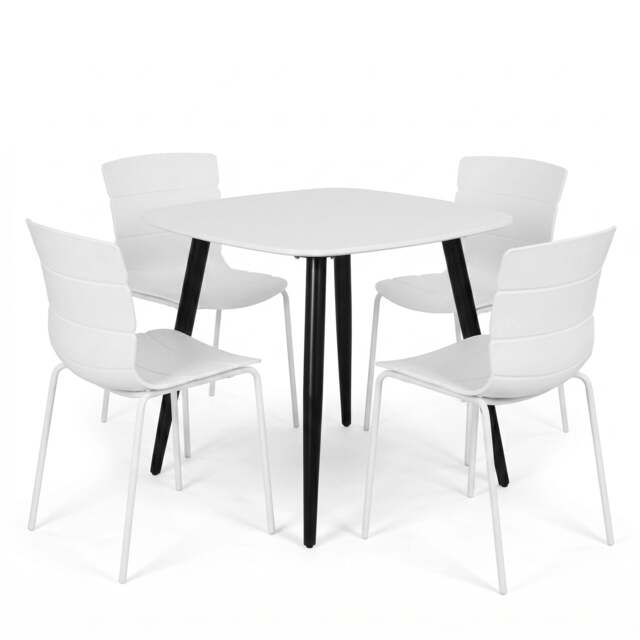 Rackhams Aspen Dining Set - White Square Table & 4 Bali Dining Chairs - White - image 1