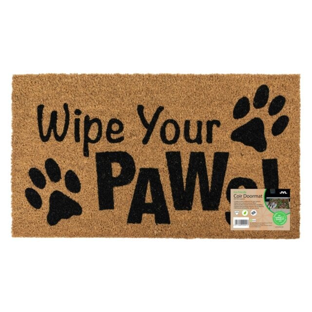 Rackhams Eco-Friendly Latex Backed Coir Entrance Doormat, 40x70cm - Wipe Your Paws - 1 - Brown - image 1