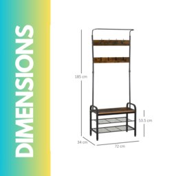 Rackhams Industrial Hall Tree Coat Rack Stand With Shoe Storage Brown - thumbnail 5