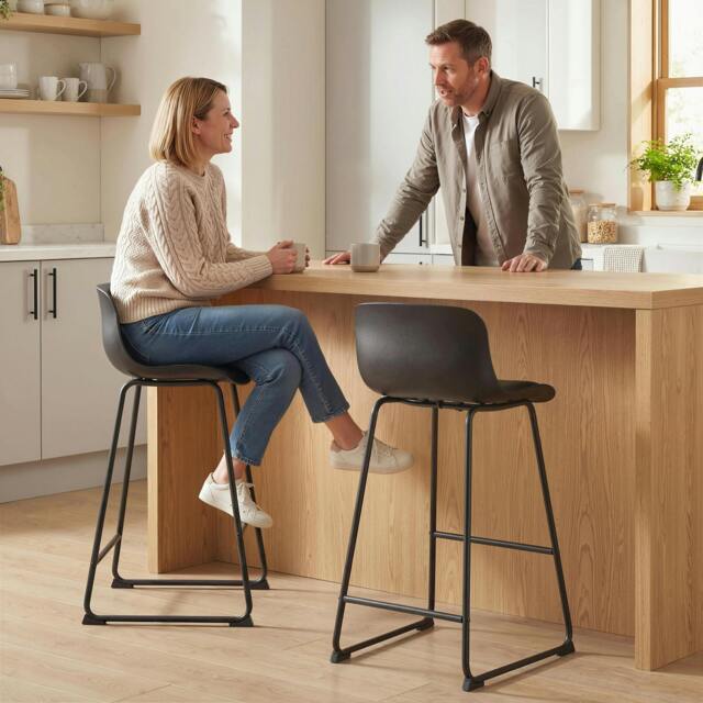 Rackhams Modern Bar Stools Set of 2, PU Leather Upholstered Barstools, Black - PU leather, metal - Black - 2 - image 1