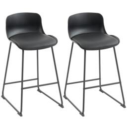 Rackhams Modern Bar Stools Set of 2, PU Leather Upholstered Barstools, Black - PU leather, metal - Black - 2 - thumbnail 2