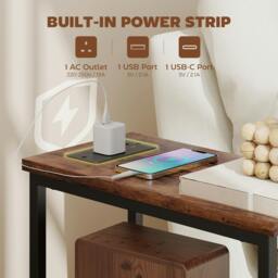 Rackhams Side Table, Narrow Bedside Table with Charging Station, 2 Drawers - 20W x 40D cm - Particle board, Steel, Non-woven fabric - Side Table - thumbnail 4