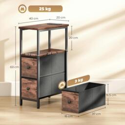 Rackhams Side Table, Narrow Bedside Table with Charging Station, 2 Drawers - 20W x 40D cm - Particle board, Steel, Non-woven fabric - Side Table - thumbnail 6