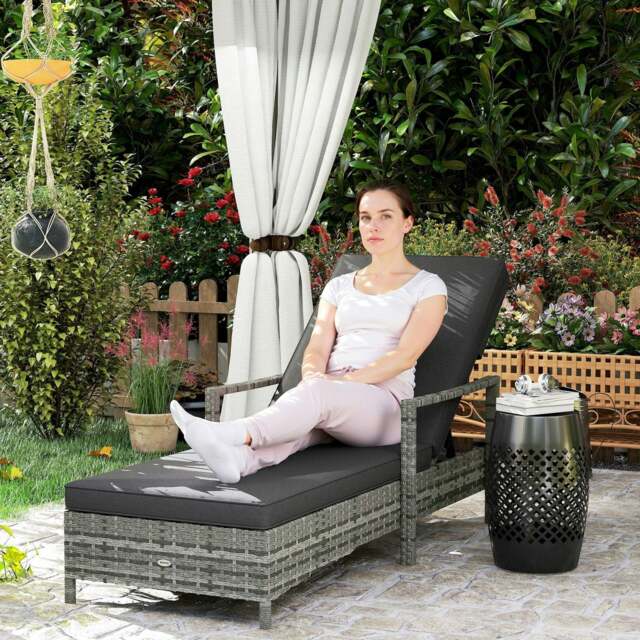 Rackhams Patio Dual Rattan Wicker Sun Lounger w/ 4-Level Adjustable Headrest - image 1
