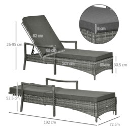 Rackhams Patio Dual Rattan Wicker Sun Lounger w/ 4-Level Adjustable Headrest - thumbnail 6