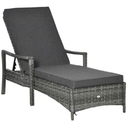 Rackhams Patio Dual Rattan Wicker Sun Lounger w/ 4-Level Adjustable Headrest - thumbnail 2
