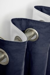 Rackhams Pure Washed Linen Lined Eyelet Curtains - Navy - Width 167cm x Drop 182cm - Navy - thumbnail 3