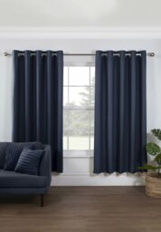 Rackhams Pure Washed Linen Lined Eyelet Curtains - Navy - Width 167cm x Drop 182cm - Navy - thumbnail 1