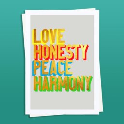 Rackhams Love Honesty Peace Harmony golden words art print - Black frame - thumbnail 3