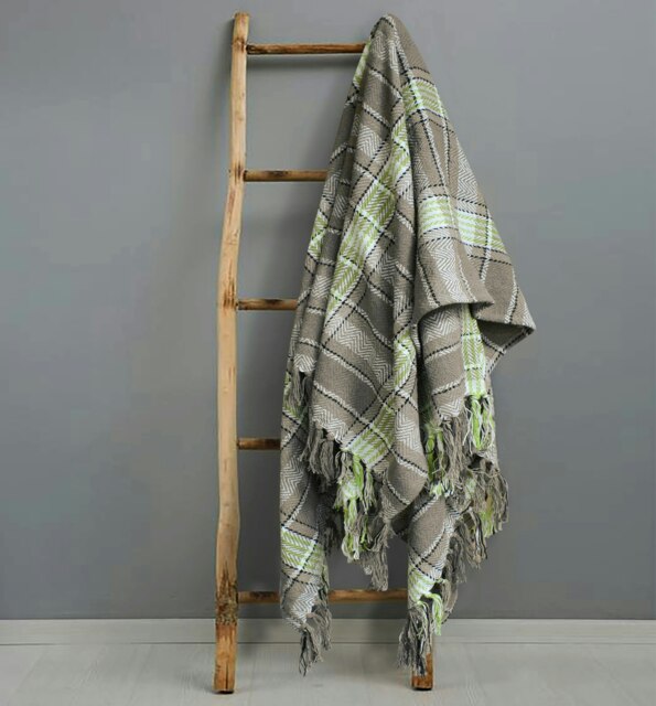 Rackhams Bourbon Check Cotton Tassel Throw - 178cm x 254cm - Cream - image 1