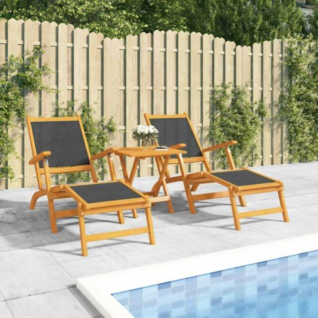Rackhams Outdoor Deck Chairs 2 pcs Solid Wood Acacia and Textilene