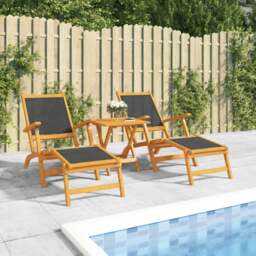 Rackhams Outdoor Deck Chairs 2 pcs Solid Wood Acacia and Textilene - Brown - Solid acacia wood with an oil finish, textilene fabric