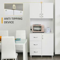 Rackhams 183.5cm Free standing Kitchen Cupboard, Storage Cabinet with Doors and Sheleves, 3 drawers and Open Space, Adjustable Height Storage Unit, White - White - thumbnail 6
