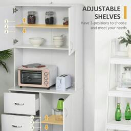 Rackhams 183.5cm Free standing Kitchen Cupboard, Storage Cabinet with Doors and Sheleves, 3 drawers and Open Space, Adjustable Height Storage Unit, White - White - thumbnail 5