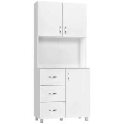 Rackhams 183.5cm Free standing Kitchen Cupboard, Storage Cabinet with Doors and Sheleves, 3 drawers and Open Space, Adjustable Height Storage Unit, White - White - thumbnail 1