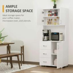 Rackhams 183.5cm Free standing Kitchen Cupboard, Storage Cabinet with Doors and Sheleves, 3 drawers and Open Space, Adjustable Height Storage Unit, White - White - thumbnail 4