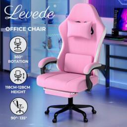 Rackhams Office Desk Chair Fabric Gaming Recliner Adjustable Height Swivel Pink - thumbnail 2