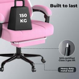 Rackhams Office Desk Chair Fabric Gaming Recliner Adjustable Height Swivel Pink - thumbnail 4