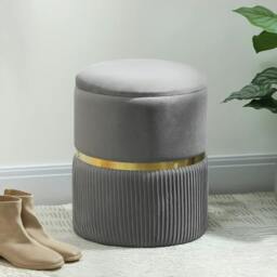 Rackhams Velvet-Feel Storage Ottoman - Grey - thumbnail 2