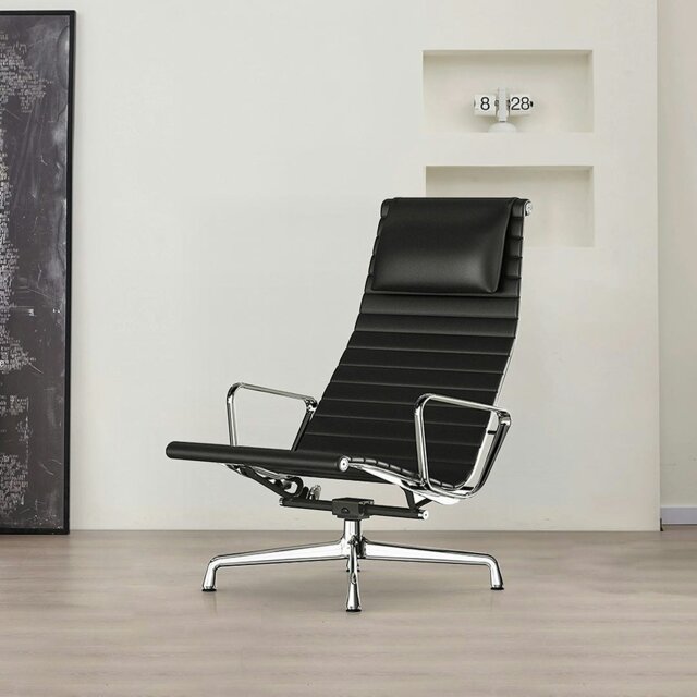 Rackhams Qureshi Swivel Office Chair With Footstool, Black Leather - image 1
