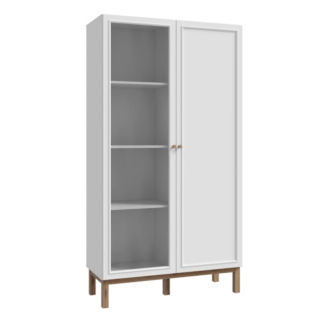 Rackhams Wensley Display Cabinet with 1 Door and  1 Glass Door in Light Grey and Oak - Full Assembly Required - Light Grey & Oak - Matt - image 1