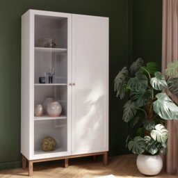 Rackhams Wensley Display Cabinet with 1 Door and  1 Glass Door in Light Grey and Oak - Full Assembly Required - Light Grey & Oak - Matt - thumbnail 6
