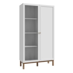 Rackhams Wensley Display Cabinet with 1 Door and  1 Glass Door in Light Grey and Oak - Full Assembly Required - Light Grey & Oak - Matt
