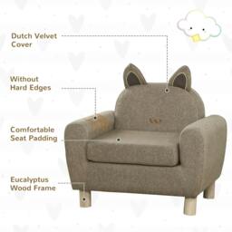 Rackhams Kids Sofa Toddler Chair Children Armchair for Preschool Bedroom Playroom with Ear Modeling Wood Brown - thumbnail 4