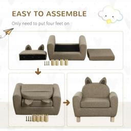Rackhams Kids Sofa Toddler Chair Children Armchair for Preschool Bedroom Playroom with Ear Modeling Wood Brown - thumbnail 6