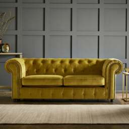 Rackhams Ashbourne Chesterfield Plush Velvet 3 Seater - Tumeric - thumbnail 1