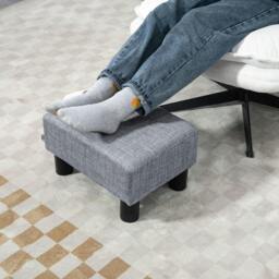 Rackhams Linen Fabric Footstool Ottoman Cube with 4 Plastic Legs, Grey - thumbnail 6