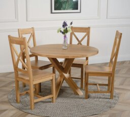 Rackhams Oregon Round Oak Dining Table with Berkeley Oak Chairs - 1 - Natural Oak - 4 chairs - thumbnail 1