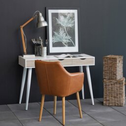 Rackhams Neptun 3 Drawer Desk in White with 3 Oak Drawers - 1 - White & Natural - 50 - thumbnail 5