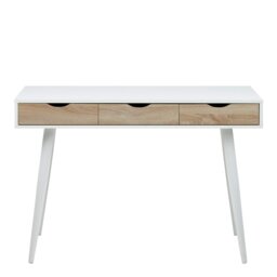 Rackhams Neptun 3 Drawer Desk in White with 3 Oak Drawers - 1 - White & Natural - 50 - thumbnail 2
