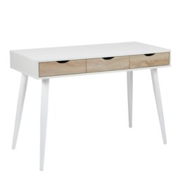 Rackhams Neptun 3 Drawer Desk in White with 3 Oak Drawers - 1 - White & Natural - 50