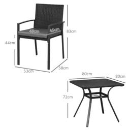 Rackhams Five-Piece Garden Dining Set, with Rattan Seat Chairs and Cushions - Black - thumbnail 3