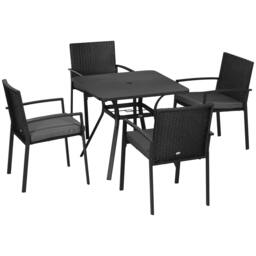 Rackhams Five-Piece Garden Dining Set, with Rattan Seat Chairs and Cushions - Black - thumbnail 1